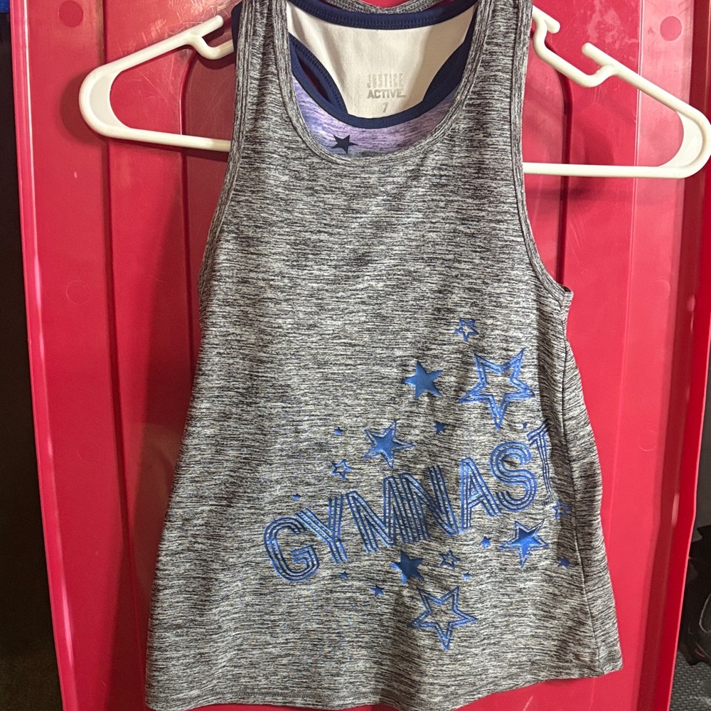 Justice Gray Tank Top with Blue 'GYMNAST' Star Design